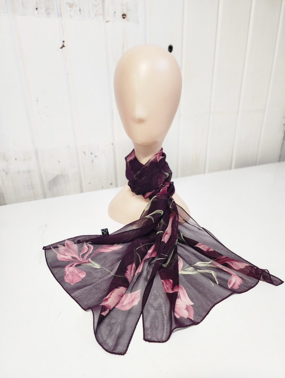 Vintage Halston Sheer Silk Scarf in Deep Plum - 56"x 14"
